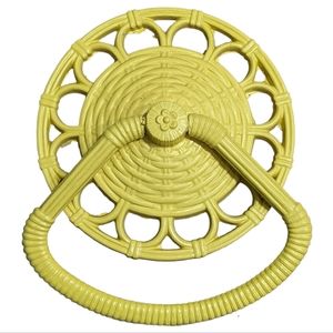Vintage Yellow Towel Holder Homco 1978 Wicker Look Plastic Boho Bathroom U.S.A.